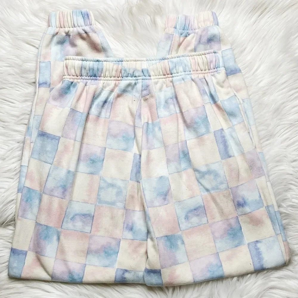 Wild Fable Pastel Checkered Sweatpants Joggers Pink Blue White Size XS